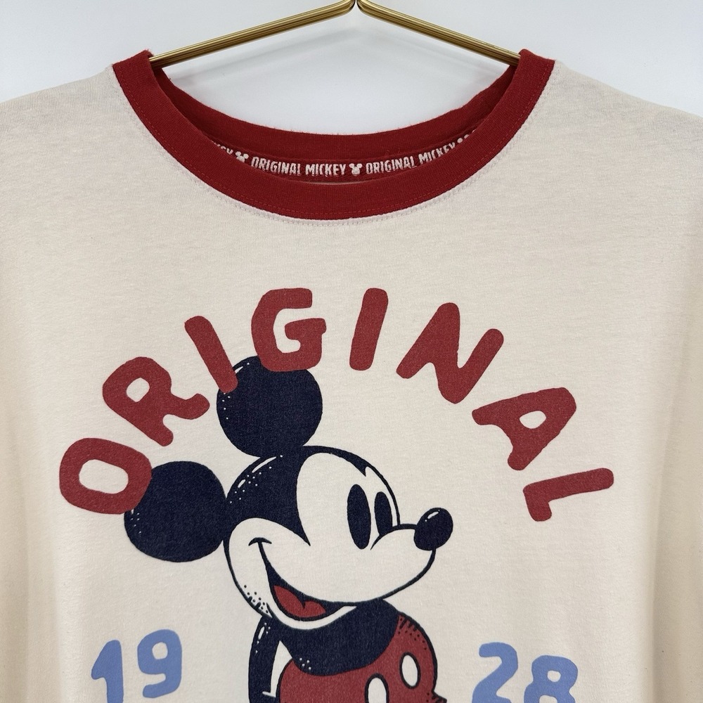 Disney Original Mickey Ringer Tee Size M Short Sleeve Cream Red Graphic - Picture 3 of 10